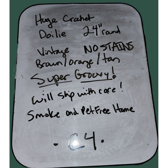 HUGE Vintage Handmade Crochet Doily 24" Round Retro Decor Orange/Brown/Tan Kitsc - Picture 10 of 10